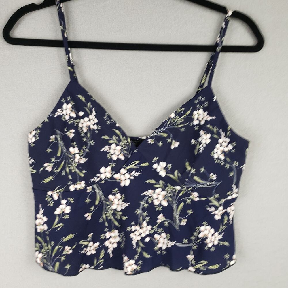 I Joah Size L Babydoll Crop Top Navy Blue Floral Summer Soft Girl Coquette NWT
